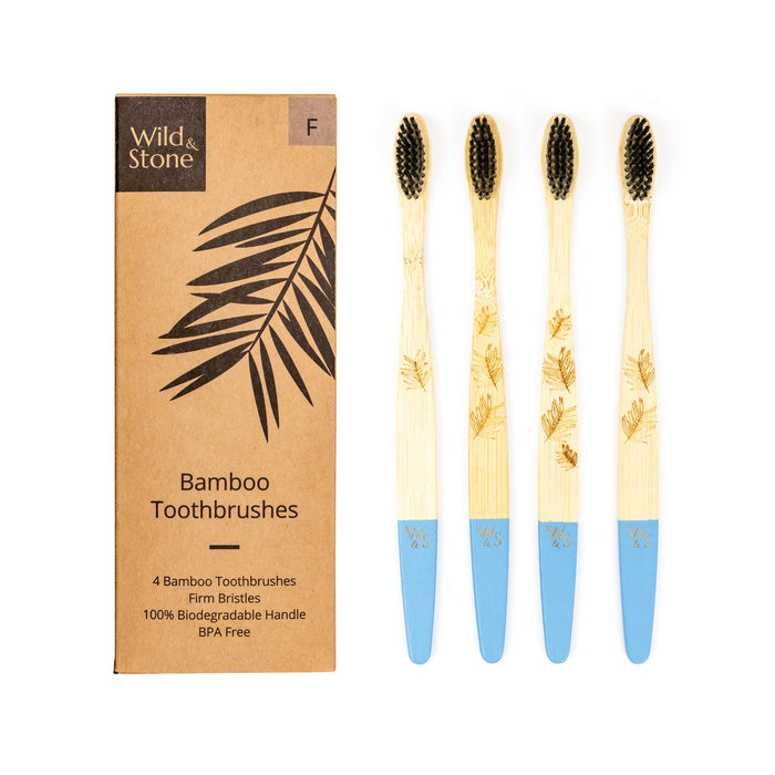adults bamboo toothbrush pack 4 medium firm bristles