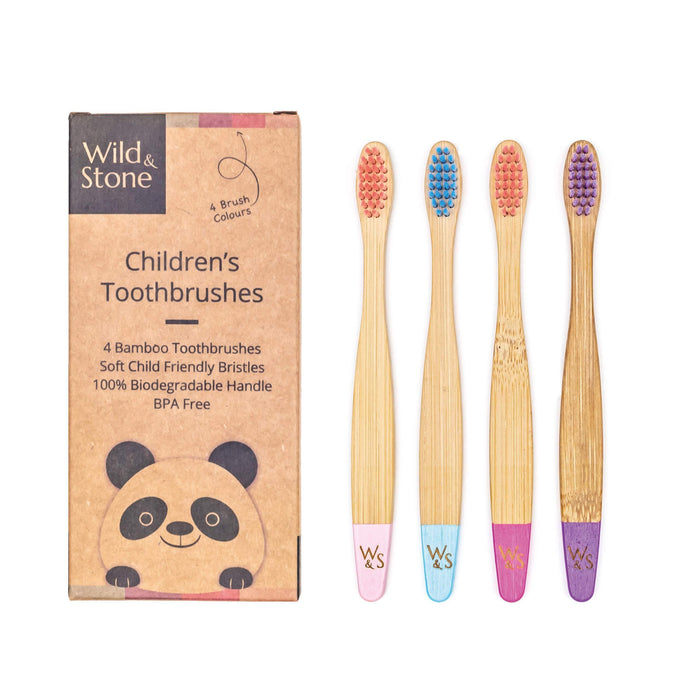 children's bamboo toothbrush 4 pack candy colour