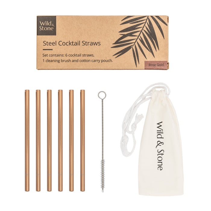 Steel Cocktail Straws Rose Gold 6 Pack