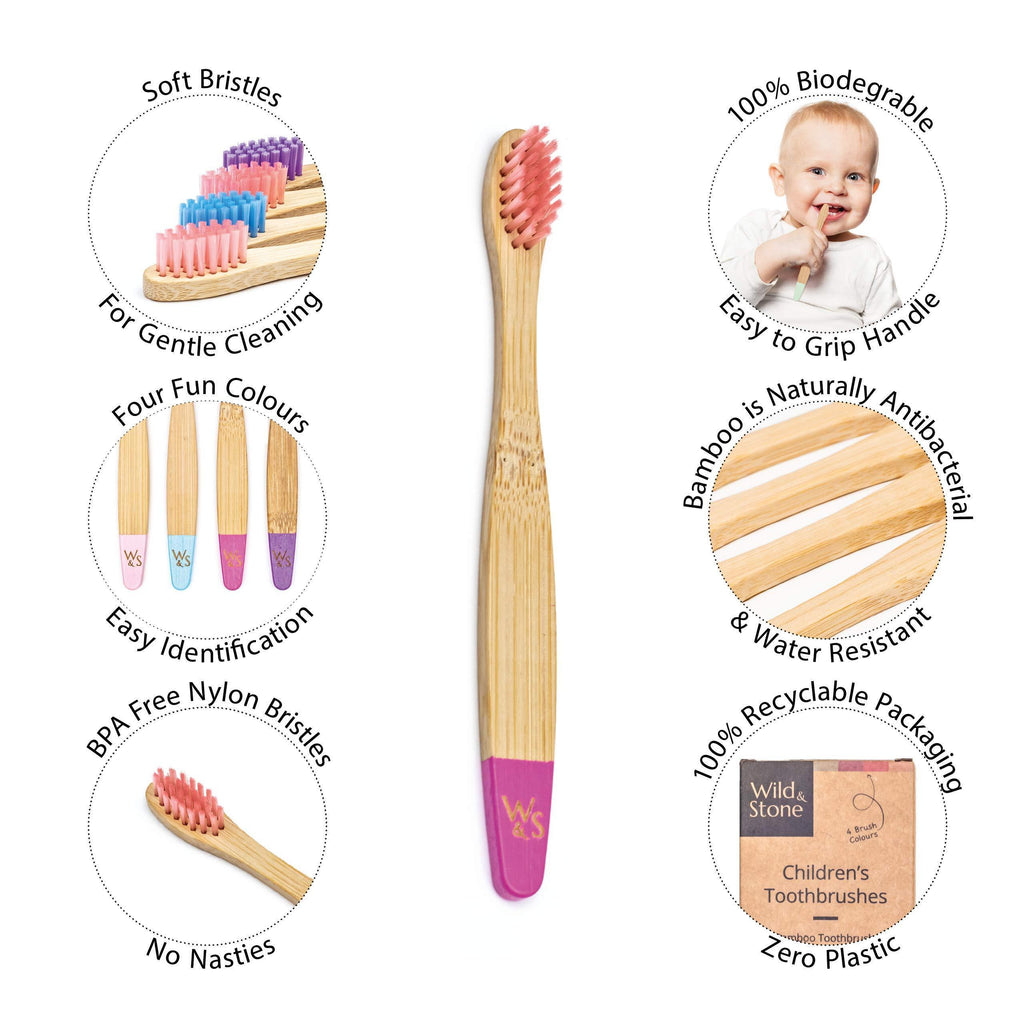 Children's Bamboo Toothbrush (4 Pack, Candy Colour)