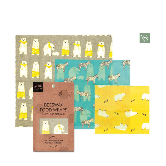 Beeswax Food Wraps - Organic & Reusable - Animal Pattern - 3 Pack