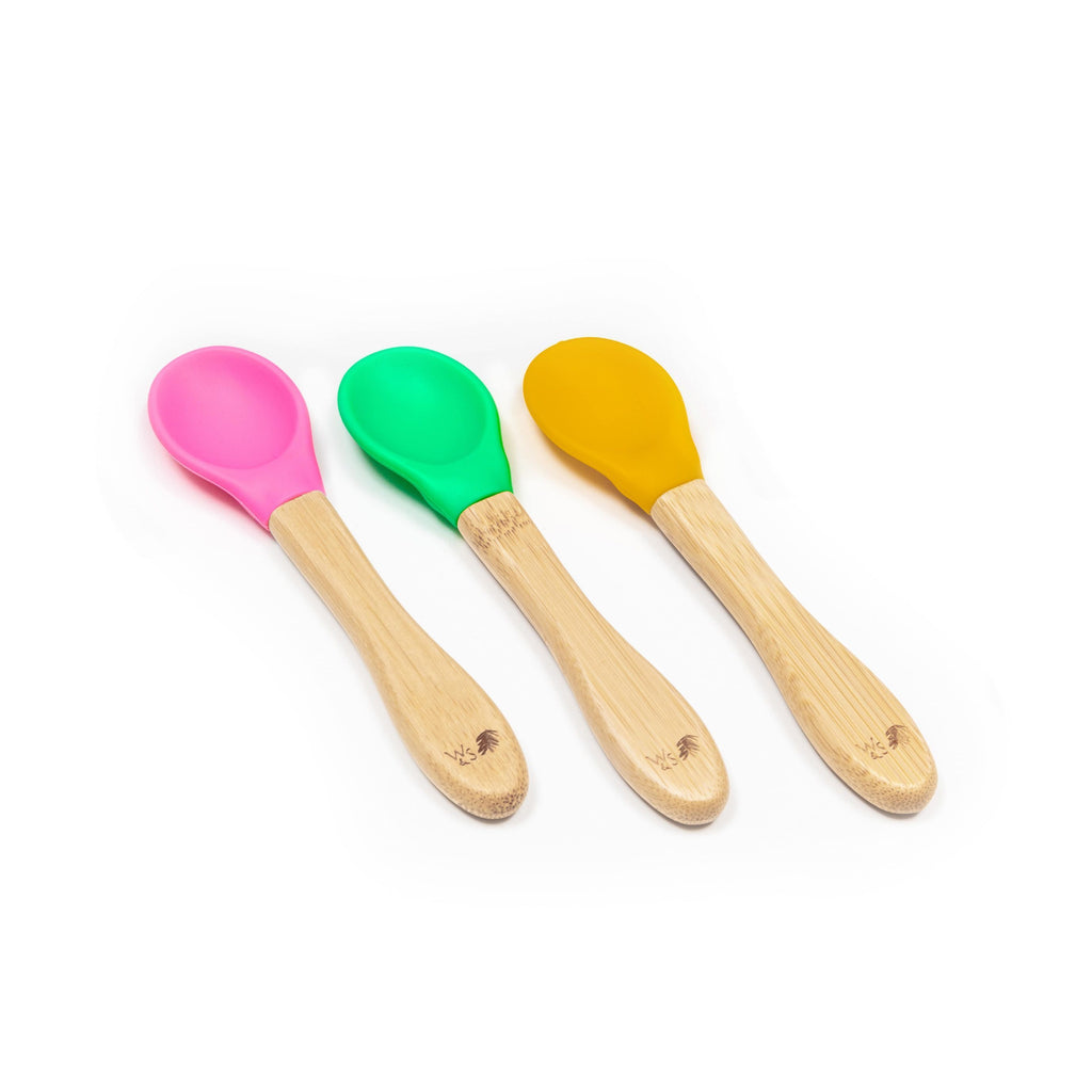 Bamboo Weaning Spoons - Set of 3 - Pink, Green & Yellow