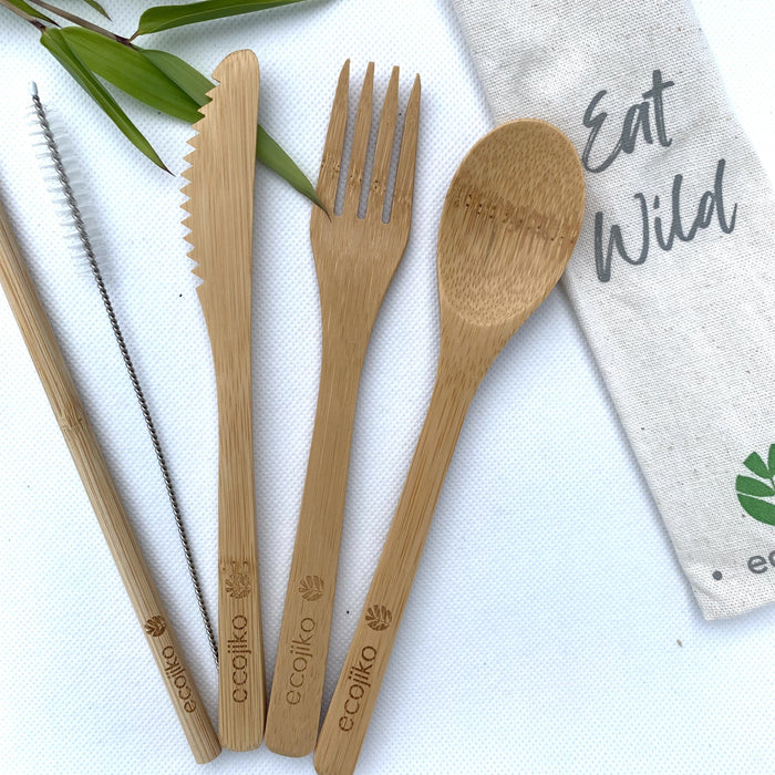 Bamboo 'Eat Wild' Cutlery Set