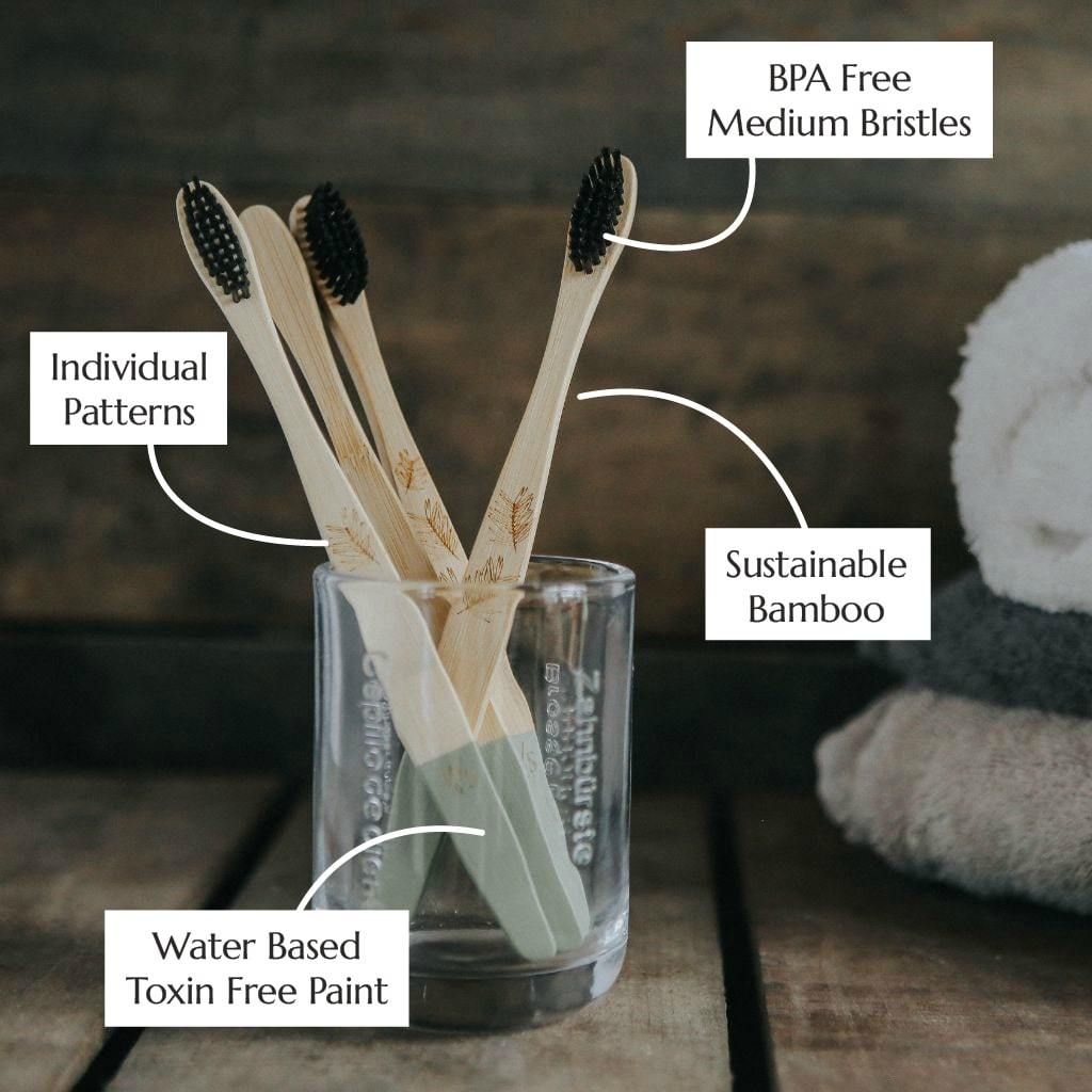 Adult Bamboo Toothbrush (4 Pack, Medium-Soft Bristles)